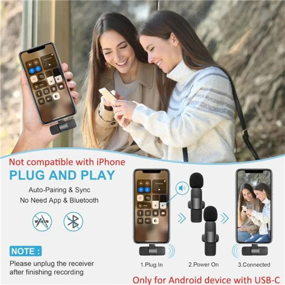 Wireless Lavalier Microphone for Phone(USB-C), Dual Wireless Microphone